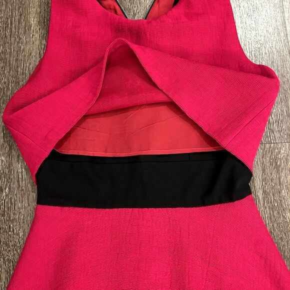 EUC Maje Rituel Sheer‎ Midriff Stretch-crepe Dress Cerise Mesh Size L Cocktail - Picture 5 of 14